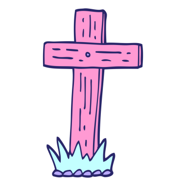 El çizimi karalama tarzı ahşap haç parlak neon rengi