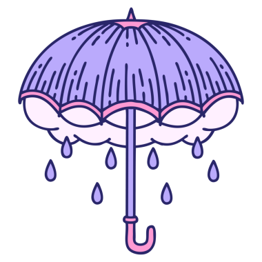 Parlak neon renkli bir şemsiye ve fırtına bulutu simgesi