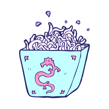 çizgi film makarna kutusu parlak neon renkli.