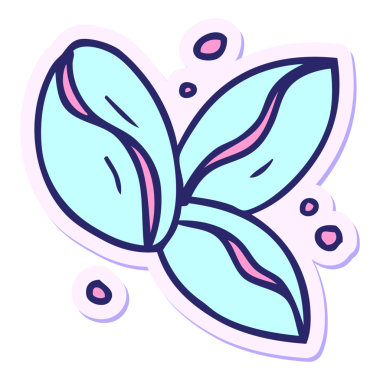 Parlak neon renkli üç kahve çekirdeğinin el yapımı karikatür karalaması.