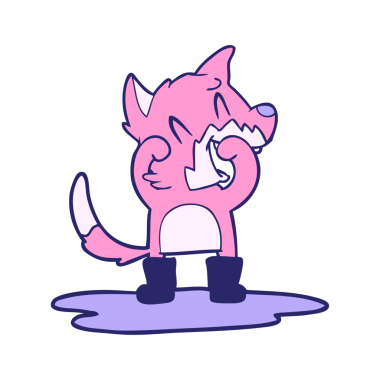 Neon renkli bir su birikintisinde duran gülen tilki.