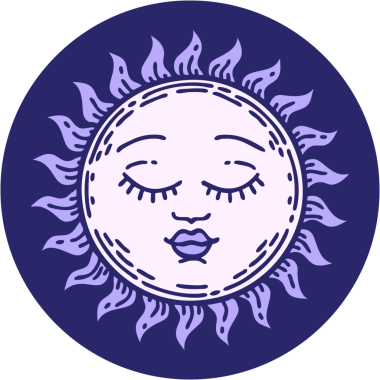 Parlak neon renkli bir güneşin ikonik dövme görüntüsü