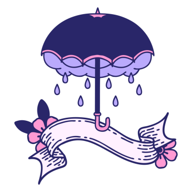 Şemsiye sancağıyla geleneksel dövme ve parlak neon renkli fırtına bulutu.