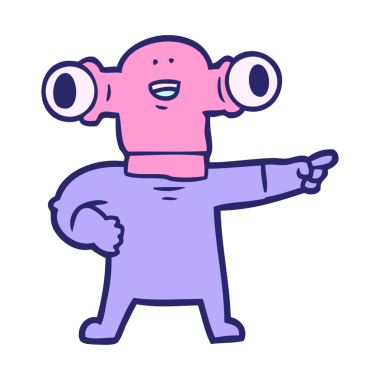 Dost canlısı çizgi film uzaylısı parlak neon rengi gösteriyor.