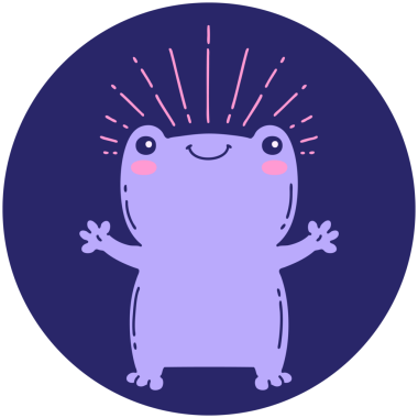 Parlak neon renkli mutlu kurbağa dövmesi ikonu