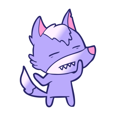 çizgi film kurdu parlak neon renkli dişlerini gösteriyor.