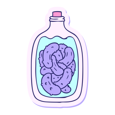 El çizimi karikatür çizimi parlak neon renkli turşu turşusu kavanozu.