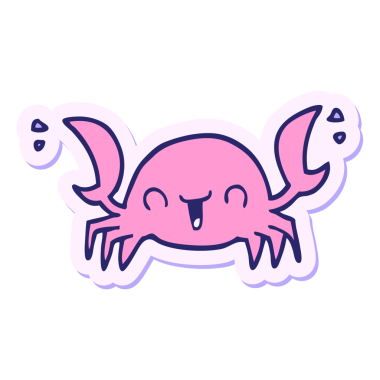 Parlak neon renkli bir yengeç çizgi film etiketi