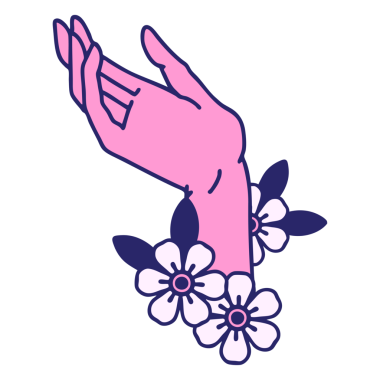 parlak neon renkli geleneksel bir el dövmesi