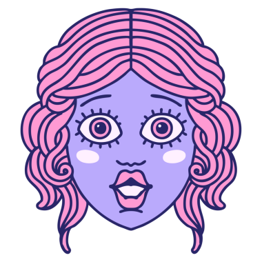 Parlak neon renkli kadın yüzünün ikonik dövme şekli