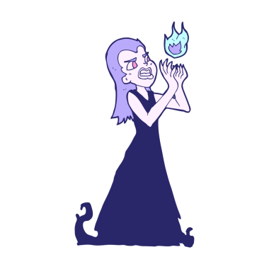 çizgi film cadısı kadın parlak neon renkli büyü yapıyor.