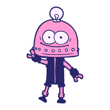 Parlak neon renkli ampullü mutlu karton robot.