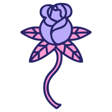 Parlak neon renkli gülün ikonik dövme biçimi