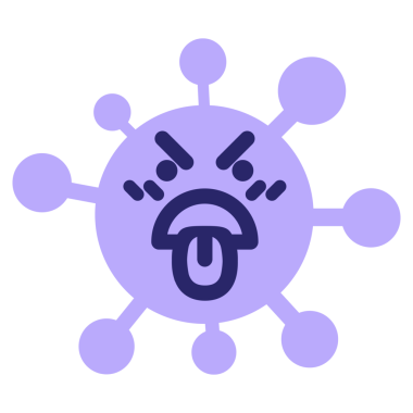 Tiksinmiş virüs parlak neon renginde bir dille dışarı çıkıyor.