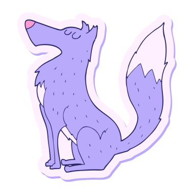 Parlak neon renkli bir kurt çizgi film çıkartması.