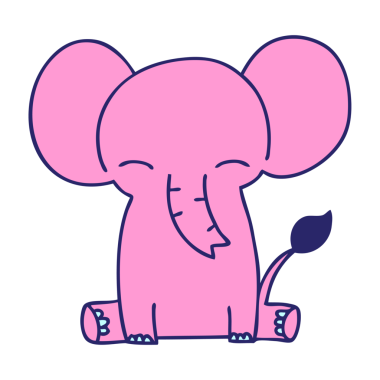 Parlak neon renkli el çizimi garip çizgi film fili.