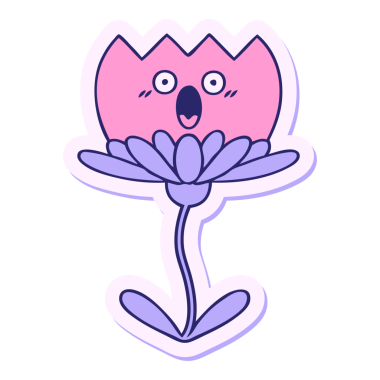 Parlak neon renkli şirin bir karikatür çiçeğinin çıkartması.