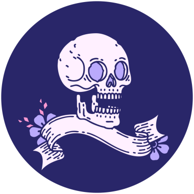 parlak neon rengi bir kafatasının pankartına sahip dövme biçimi simgesi