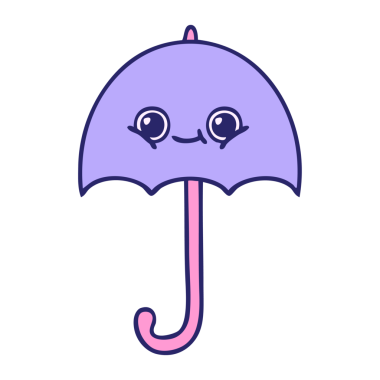 Parlak neon renkli şirin bir şemsiye karikatürü