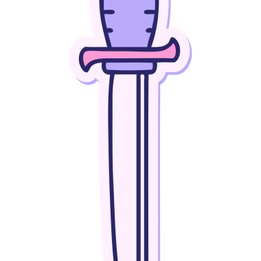 Parlak neon rengi bir hançerin geleneksel stiliyle dövme çıkartması