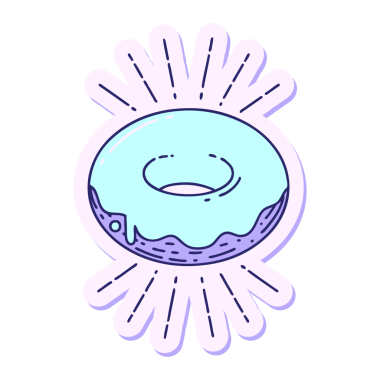 Parlak neon renginde dövme stili buzlu çörek.