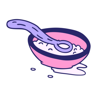 Parlak neon renkli bir mısır gevreği kasesinin el çizimi karalaması.