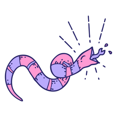 Geleneksel dövme stili parlak neon renkli tıslayan yılanın çizimi