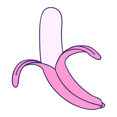 El çizimi, parlak neon renginde tuhaf bir muz çizgi filmi.