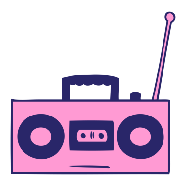 Parlak neon renkli retro kaset çaların el çizimi karalaması