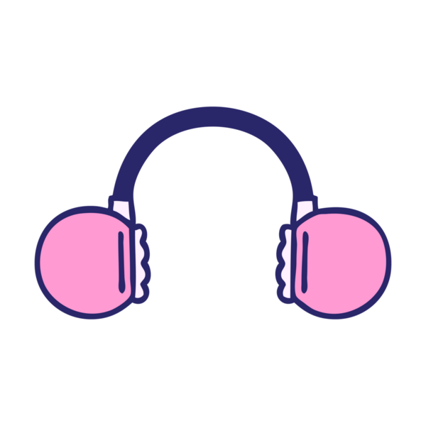 Parlak neon renkli eski bir kulaklığın sevimli çizgi filmi.