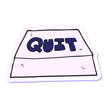 Bir çizgi filmin çıkartması parlak neon renginde çık düğmesinden