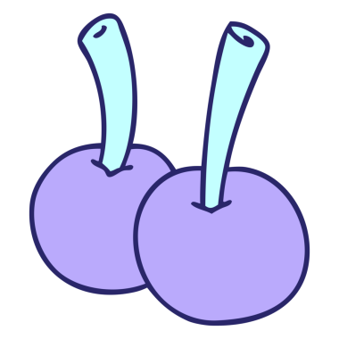 Parlak neon renkli el çizimi kirazlar.