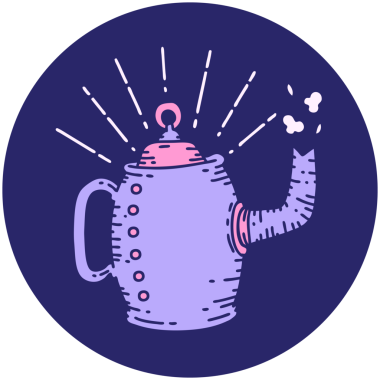 Parlak neon renkli eski bir kahve demliğinin simgesi.