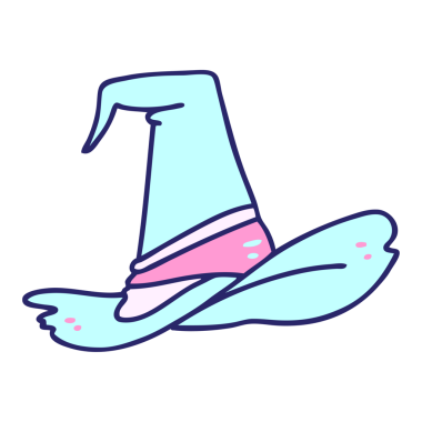 parlak neon renkli ürkütücü cadı şapkası çizgi filmi.