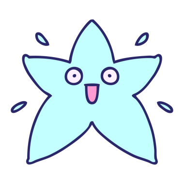 Parlak neon renginde süper sert parlayan mutlu bir yıldızın çizgi filmi