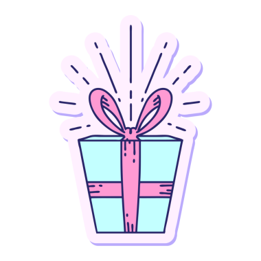 Parlak neon rengi bir dövme stili Noel hediyesi.