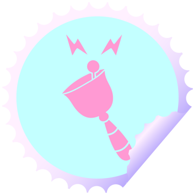 Çalan bir el çanının parlak neon renkli dairesel kabuk soyucu karikatürü.