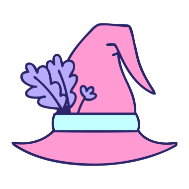 parlak neon renkli ürkütücü cadı şapkası çizgi filmi.