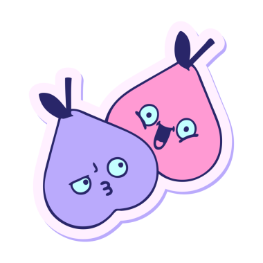 Sevimli bir çizgi filmin çıkartması parlak neon renkli armutlar