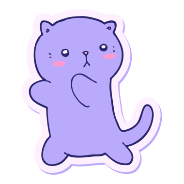 Parlak neon renkli şirin bir çizgi film kedisinin çıkartması.