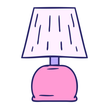 Elle çizilmiş çizgi film karalaması, parlak neon renkli bir lamba.