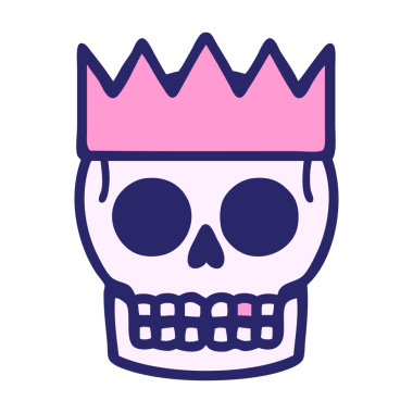 Parlak neon renkli bir kafatası ve taç simgesi