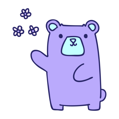 El çizimi garip çizgi film ayısı ve parlak neon renkli çiçekler.