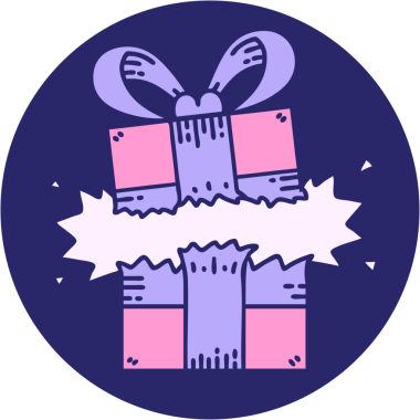 Parlak neon renkli bir hediyenin ikonik dövme biçimi