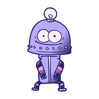 Parlak neon renkli ampullü mutlu karton robot.