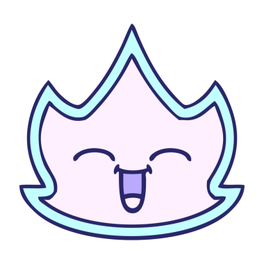 Parlak neon renkli şirin bir ateş karikatürü.