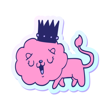 Üzerinde parlak neon rengi taç olan bir aslanın çıkartması.