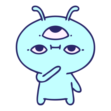 Parlak neon rengi içinde düşünceli görünen küçük bir uzaylının çizgi filmi.