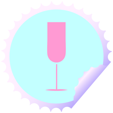 Parlak neon renkli şampanya flütünün dairesel soyma etiketi.