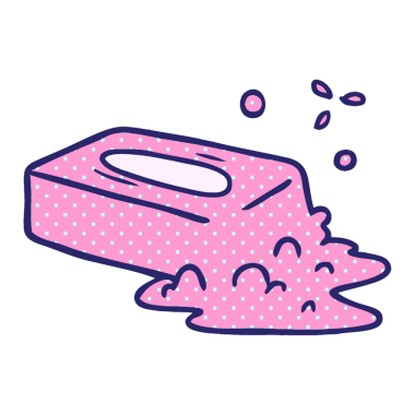 Parlak neon renkli köpüklü sabunun el çizimi karikatürü.